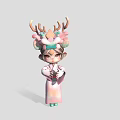 Girl in Hanfu with Bones 3d model