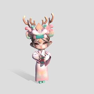 Girl in Hanfu with Bones 3d model