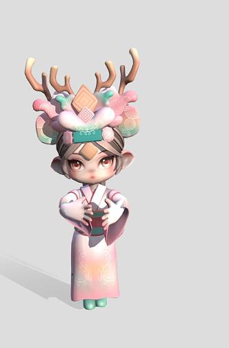 Girl in Hanfu with Bones 3d model