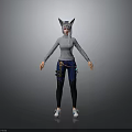 3D Character In Gray Hoodie Blue Jeans Black Leggings White Shoes Cat Ear Headpiece
