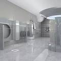 Futuristic Modern Bathroom Interior With Marble Walls Glass Partitions And Sleek Washbasin