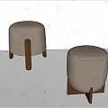 Modern Light Gray Leather Sofa Stools With Wooden Legs And Round Design