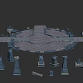 Circular Stone Ground Design With Surrounding Stone Pillars And Scattered Blocks