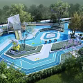 Charming Garden Ornaments Featuring Blue Pathways Yellow Sculpture Green Plants Seating And Water Features