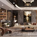 Elegant Modern Dining and Living Room Interior Design With Marble Wall Sofa Artwork And Rug