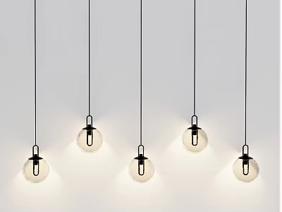Five Modern Minimalist Pendant Lights With Spherical Glass Shades Hanging In Interior 3d model