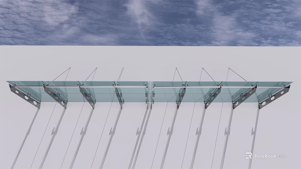 Modern Glass Canopy Design With Transparent Panels And Metal Brackets For Building Entrance 3d model 