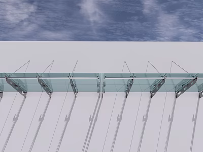 Modern Glass Canopy Design With Transparent Panels And Metal Brackets For Building Entrance 3d model
