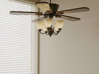 Ceiling Fan With Lights In Interior Room Space Near Window Blinds Design 3d model