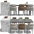Elegant Modern Dining Table Set With Beige Brown Chairs And Marble Tabletop 3d model