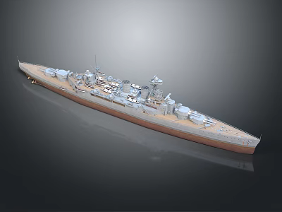 Detailed Warship Water Vehicle with Multiple Cannons and Intricate Deck Structures Design 3d model