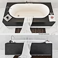 Modern Bathtub Design With Black Base White Tub Hanging Towel And Bathroom Accessories