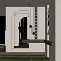 Modern Entryway Hallway Interior With Arched Doorway Pendant Lights And Decorative Figurine
