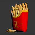 Crispy French Fries in Red Box with Yellow Z Logo and Loose Pieces on Black