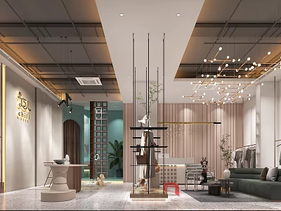 Elegant Modern Clothing Store Interior With Clothing Racks And Pendant Lights 3d model