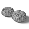 Round Knitted Pouf with Dark Brown and Gray Textured Patterns for Living Room