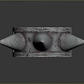 Metallic Spiked Object with Three Sharp Spikes Worn Bloodstained Surface On Reflective Base