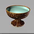 Ceramic Footed Bowl with Brown Spotted Exterior and Turquoise Interior