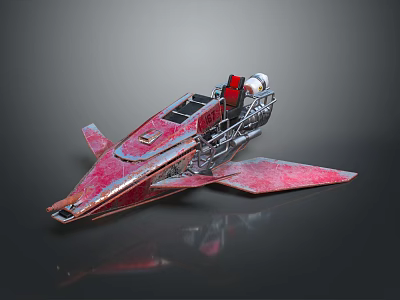 Red Futuristic Spaceship Model With Metallic Structure Open Cockpit And Detailed Wings 3d model