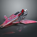 Red Futuristic Spaceship Model With Metallic Structure Open Cockpit And Detailed Wings