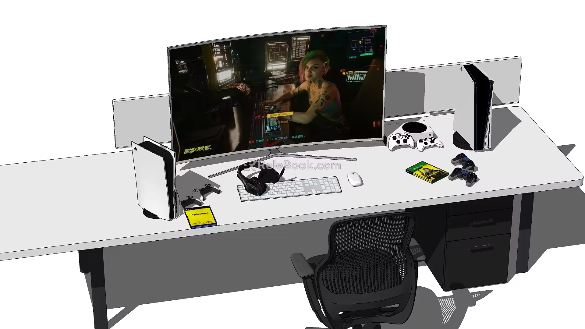 Modern computer desk computer game e-sports chair 3d model