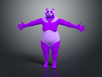 Game Movie Character With Purple And White Design Panda Appearance Chubby Body Arms Outstretched 3d model