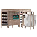 Wooden Display Cabinet Displaying Art Supplies Poster Colours Markers Pastels Brushes And Canvases