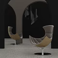 Modern Leisure Chair With Beige Gray Curved Design Metal Base Black Arches Pendant Lights