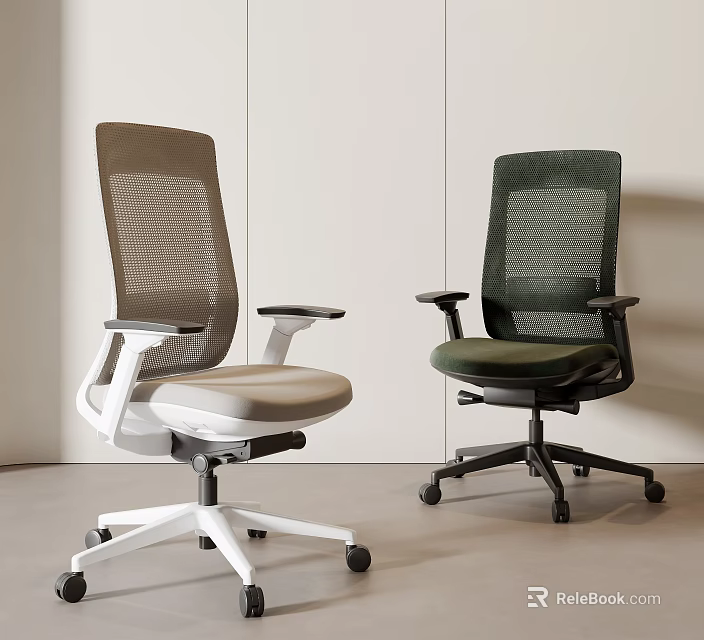 Two Modern Ergonomic Office Chairs With Mesh Back And Comfortable Seats 3d model