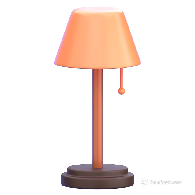 Minimalist Floor Lamp With Orange Shade Wooden Pole Stable Base And Pull Cord 3d model 