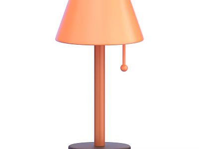 Minimalist Floor Lamp With Orange Shade Wooden Pole Stable Base And Pull Cord 3d model