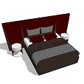 Modern Double Bed Design with Dark Brown Mattress and Maroon Headboard 3d model