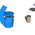 Outdoor Public Facilities With Blue Trash Can Umbrella And Ground Cover