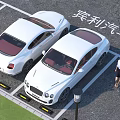 White Bentley Cars Parked In Parking Lot With Female Staff Member