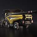 Yellow Agricultural Combine Harvester With Large Harvesting Platform Cab And Wheels