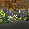 Floral Installation With Colorful Flowers Lush Green Plants Butterfly Decorations And Hanging Lights