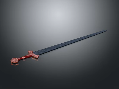 Traditional Decorative Sword With Black Blade And Red Ornate Hilt Design 3d model