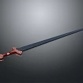 Traditional Decorative Sword With Black Blade And Red Ornate Hilt Design