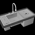 Modern Kitchen Double Bowl Sink With Stainless Steel Faucet And Black Countertop