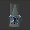 Powerful Game Character In Ornate Armor With Blue Energy Wings Standing On Green Pedestal