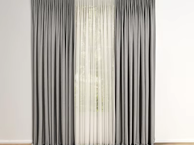 Modern Gray Curtains With White Sheer Panel For Interior Decoration 3d model