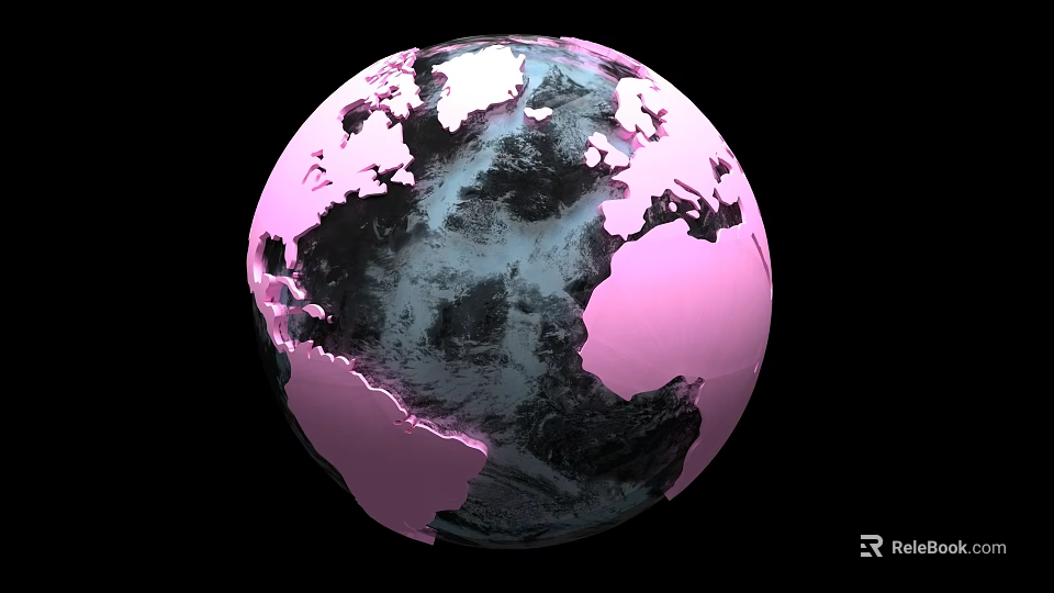 Modern Decorative Globe Ornament Set With Pink And Black Design On Black Background 3d model 
