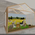 House Shaped Display Frame With Rural Scene Cows Windmill Wooden House And Person Photographing