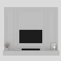 Modern White Paneled TV Wall with Console Table and Decorative Items 3d model