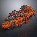 Futuristic Orange Sci Fi Spaceship With Multiple Cannons And Mechanical Details