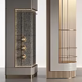 Modern Exhibition Hall Sculptural Columns Featuring Glass Metal And Warm Lighting