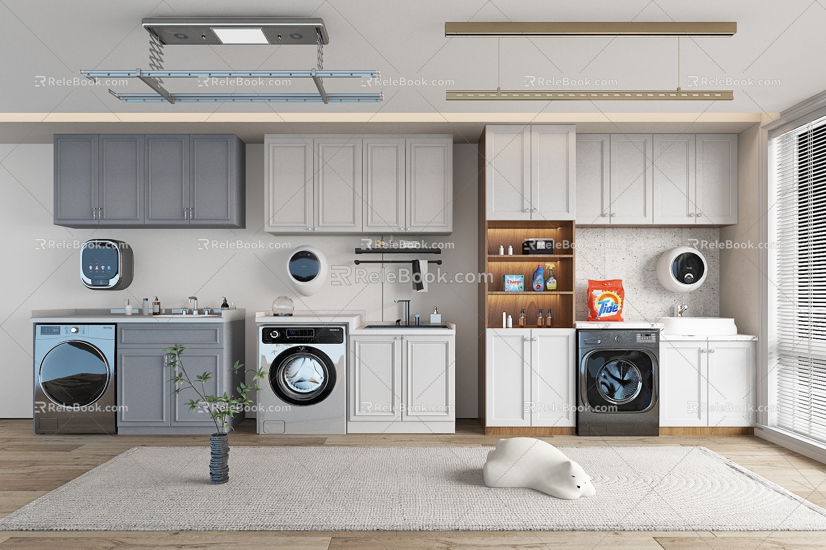 Nordic-style balcony washing machine cabinet laundry room model