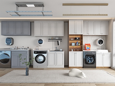 Nordic-style balcony washing machine cabinet laundry room model