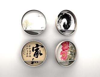 New Chinese Round Frame Painting Pendant 3d model