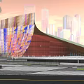 Modern Building With Colorful Glass Facade And City Skyline Background